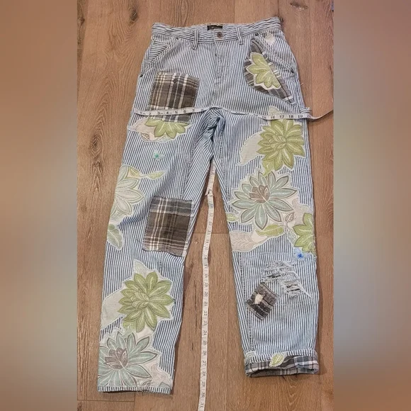 Custom Patchwork Striped Stage Coach Jean By ThreadsReclaimed SZ:30 Women SZ:8/9